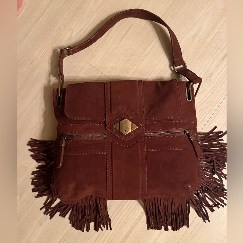 Rachel Zoe NWT Rich Brown Suede Fringe Shoulder Bag